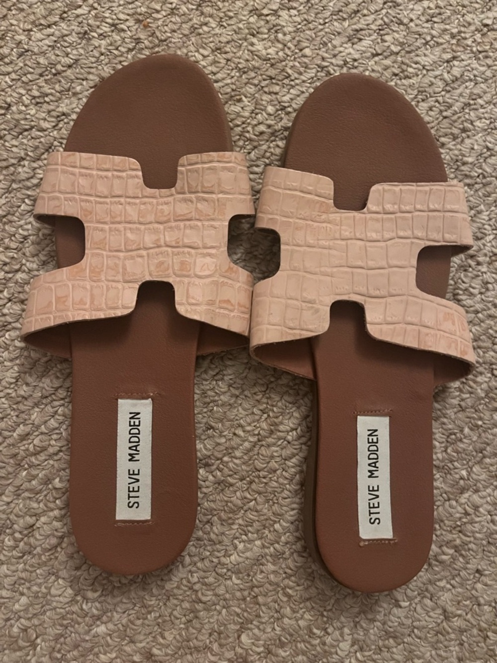Steve Madden Pink Croc-Embossed Slide Sandals